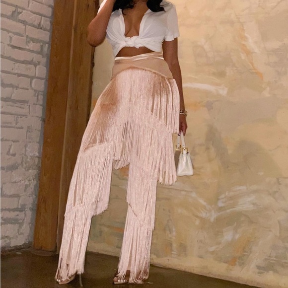 Pinkish nude fringe pants - Picture 1 of 2